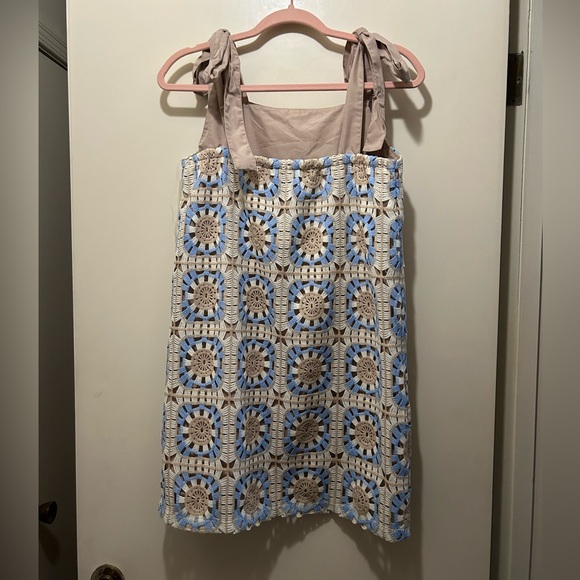 Entro Beige and Blue Crochet Mini Dress - Picture 2 of 5